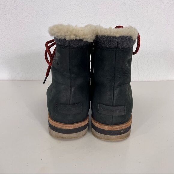 Sorel Black with Grey Wool Red Lace Up Winter Boots - Picture 4 of 8